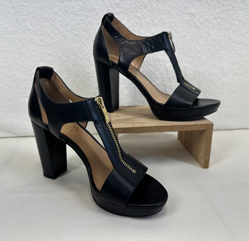 Franco Sarto Myriad Platform Stacked Heel Zippered Open Toe Sandal SZ 6M